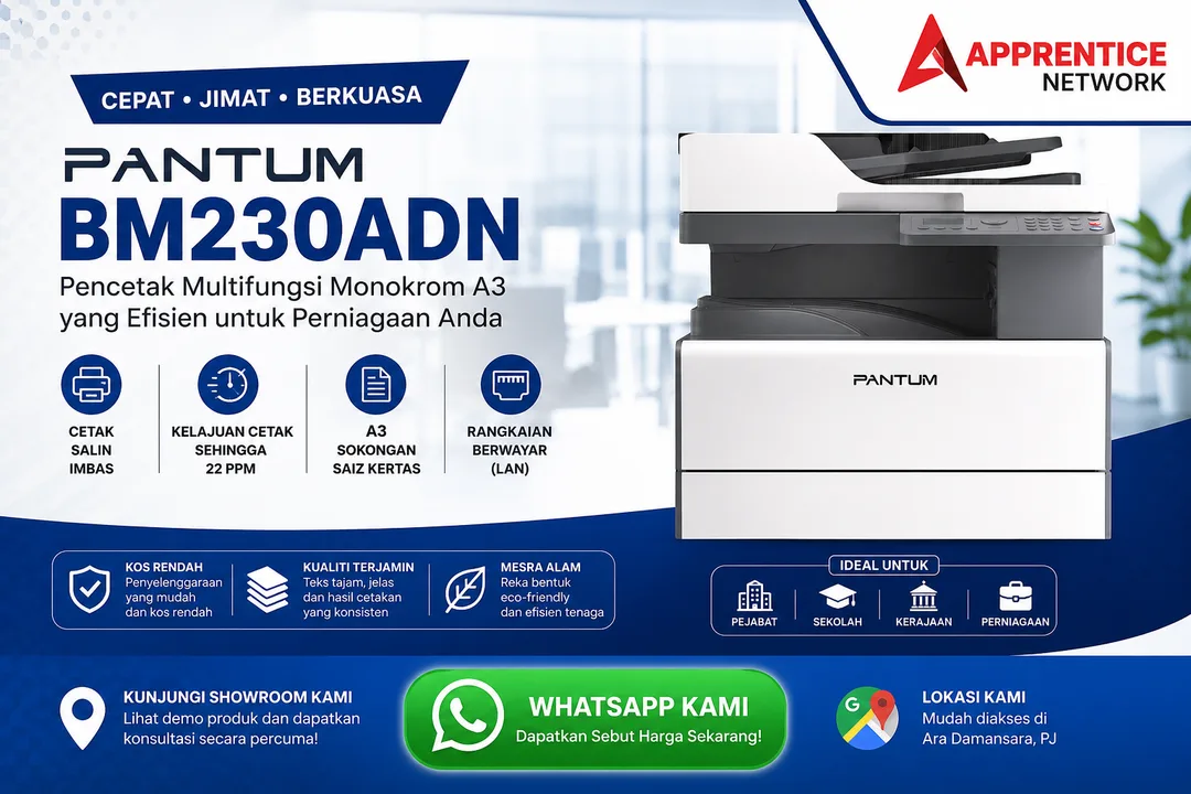 Pencetak Laser Mono Multifungsi Pantum BM230ADN Pandangan Hadapan