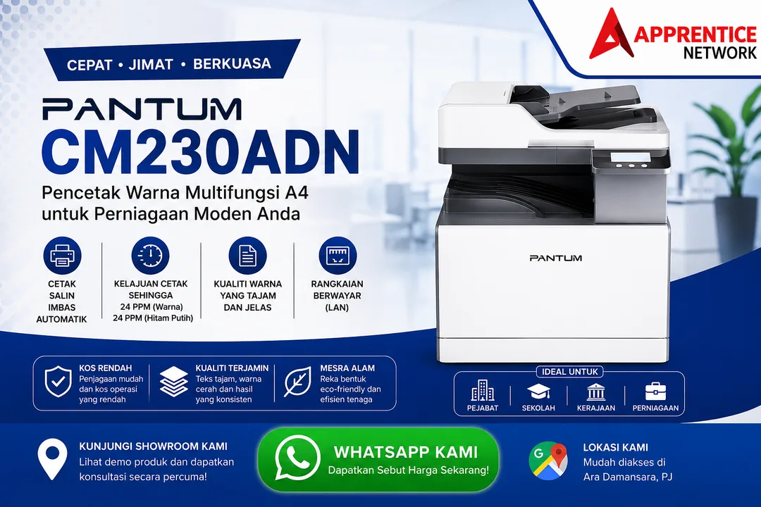 Pencetak Laser Warna Multifungsi Pantum CM230ADN Pandangan Hadapan
